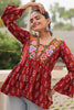 Alluring Maroon Kutchi Work Cotton Festival Wear Peplum Top