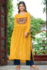 Attractive Yellow Gamthi Work Georgette Navratri Wear Long Kurti