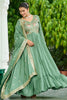 Beautiful Green Thread Embroidered Silk Event Wear Gown With Dupatta