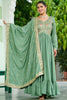Beautiful Green Thread Embroidered Silk Event Wear Gown With Dupatta