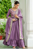 Fabulous Lavender Thread Work Silk Festival Wear Gown With Dupatta