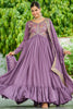 Fabulous Lavender Thread Work Silk Festival Wear Gown With Dupatta