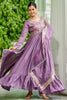 Fabulous Lavender Thread Work Silk Festival Wear Gown With Dupatta