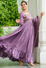 Fabulous Lavender Thread Work Silk Festival Wear Gown With Dupatta