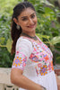 Tantalizing White Gamthi Work Rayon Navratri Wear Gown