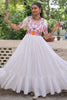 Tantalizing White Gamthi Work Rayon Navratri Wear Gown