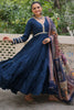 Spectacular Blue Border Work Rayon Festival Wear Gown With Dupatta
