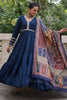 Spectacular Blue Border Work Rayon Festival Wear Gown With Dupatta
