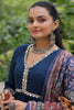 Spectacular Blue Border Work Rayon Festival Wear Gown With Dupatta