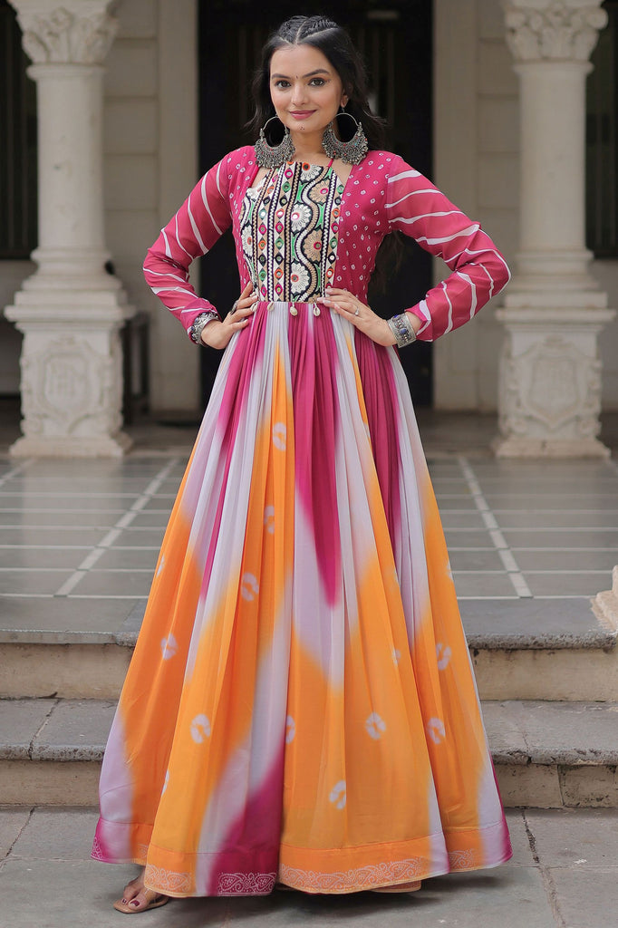 Magnificent Multi-Color Bandhani Printed Georgette Traditional Gown