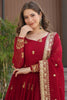 Precious Maroon Zari Work Silk Wedding Wear Gown With Dupatta