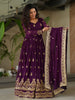 Wonderful Purple Sequins Embroidered Georgette Engagement Wear Gown