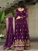 Wonderful Purple Sequins Embroidered Georgette Engagement Wear Gown