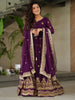 Wonderful Purple Sequins Embroidered Georgette Engagement Wear Gown