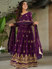 Wonderful Purple Sequins Embroidered Georgette Engagement Wear Gown