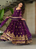 Wonderful Purple Sequins Embroidered Georgette Engagement Wear Gown