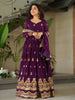 Wonderful Purple Sequins Embroidered Georgette Engagement Wear Gown