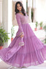 Elegant Purple Zari Embroidered Georgette Event Wear Gown With Dupatta