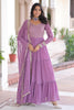 Elegant Purple Zari Embroidered Georgette Event Wear Gown With Dupatta