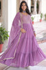 Elegant Purple Zari Embroidered Georgette Event Wear Gown With Dupatta