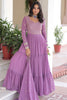 Elegant Purple Zari Embroidered Georgette Event Wear Gown With Dupatta