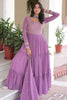 Elegant Purple Zari Embroidered Georgette Event Wear Gown With Dupatta