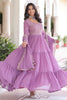 Elegant Purple Zari Embroidered Georgette Event Wear Gown With Dupatta