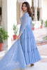 Incredible Sky-Blue Zari Embroidered Georgette Festival Wear Gown