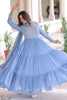 Incredible Sky-Blue Zari Embroidered Georgette Festival Wear Gown