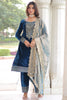 Amazing Blue Sequins Embroidered Velvet Salwar Kameez With Dupatta