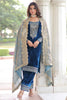 Amazing Blue Sequins Embroidered Velvet Salwar Kameez With Dupatta