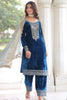 Amazing Blue Sequins Embroidered Velvet Salwar Kameez With Dupatta