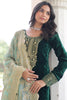Awesome Green Sequins Embroidered Velvet Festival Wear Salwar Kameez