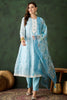 Captivating Sky Blue Embroidered Organza Function Wear Pant Suit