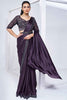 Beautiful Purple Color Satin Silk Ready To Wear Saree With Blouse