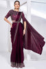 Fantastic Wine Color Satin Silk Pre-Stitched Saree With Blouse