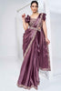 Shocking Dusty Purple Border Work Satin Pre-Stitched Saree With Blouse