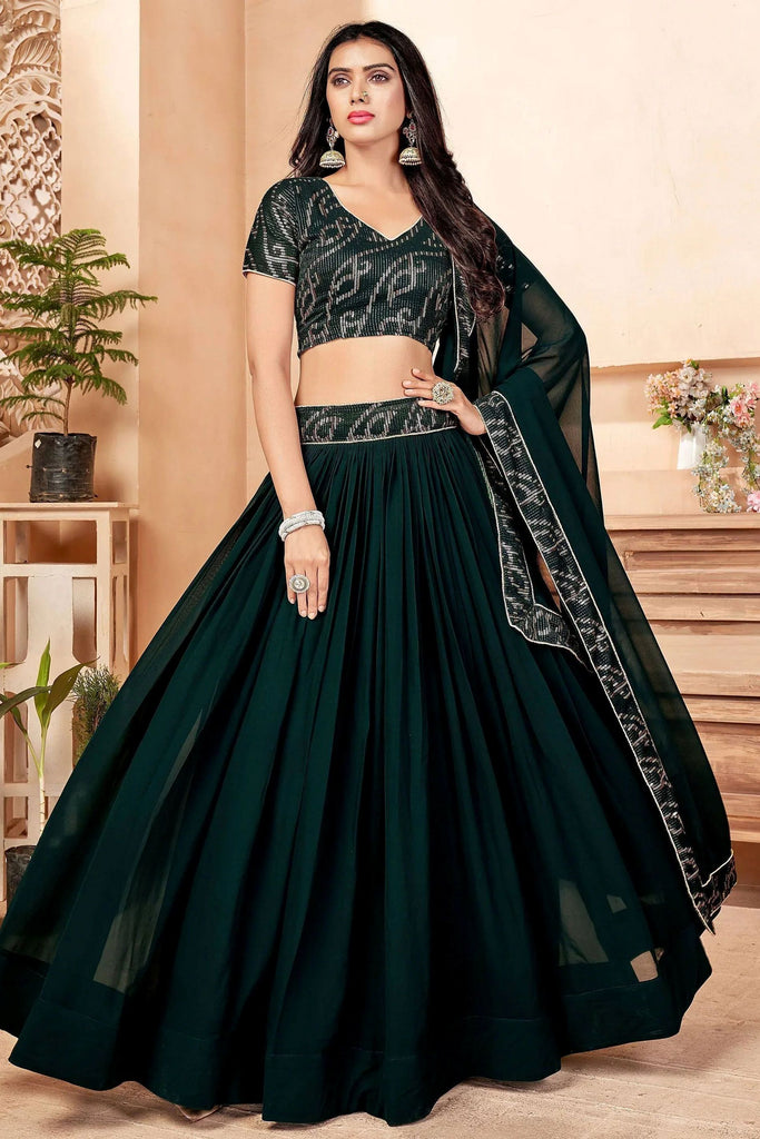 Amazing Dark Green Georgette Lehenga Choli With Dupatta