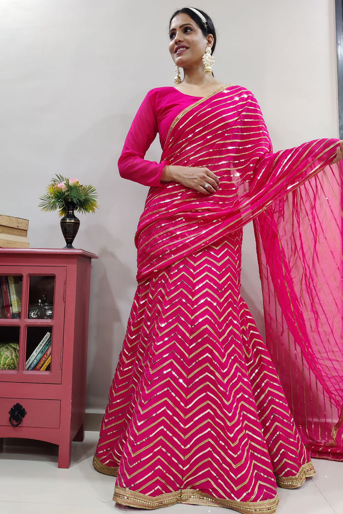 Wonderful Rani Pink Sequins Georgette Designer Lehenga Saree