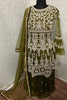 Pretty Green Embroidery Net Mehendi Wear Palazzo Suit With Dupatta