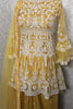 Dazzling Yellow Embroidery Net Haldi Wear Palazzo Suit With Dupatta