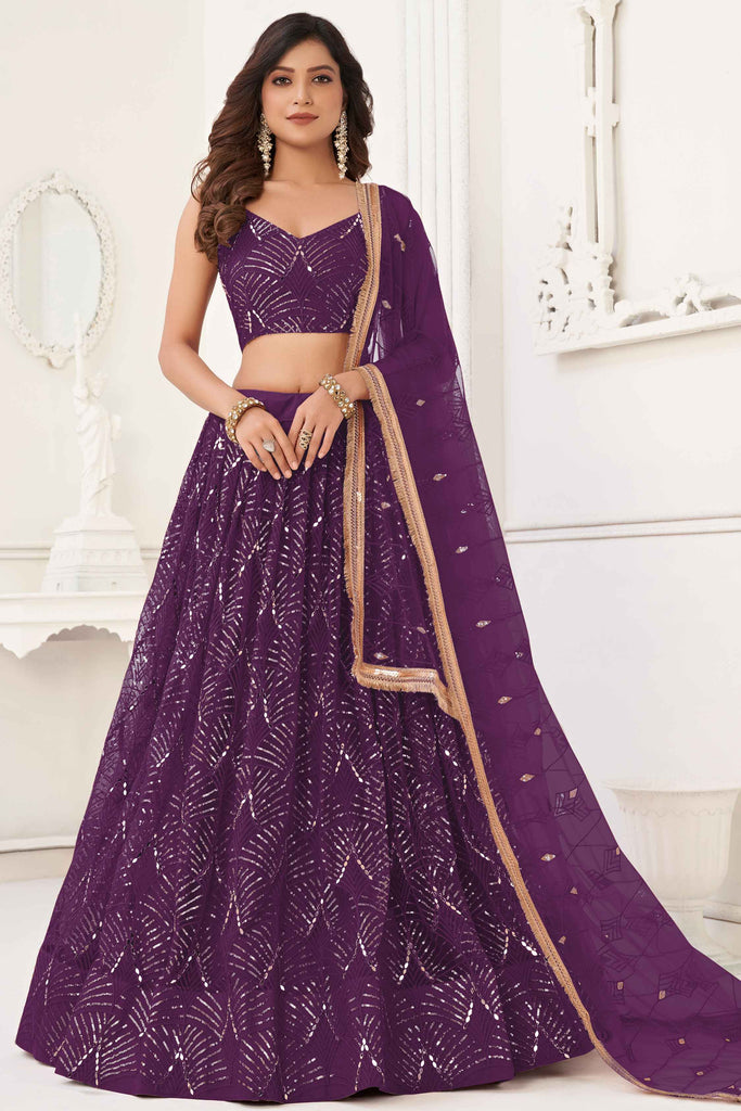 Dazzling Purple Sequins Net Engagement Wear Lehenga Choli