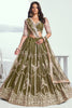 Stunning Olive-Green Embroidered Net Mehendi Wear Lehenga Choli