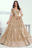 Glamorous Beige Thread Embroidered Net Wedding Wear Lehenga Choli