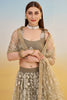Glamorous Brown Thread Work Net Designer Lehenga Choli With Dupatta