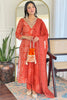 Wonderful Orange Printed Rayon Event Wear Pant Suit With Dupatta