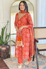 Wonderful Orange Printed Rayon Event Wear Pant Suit With Dupatta