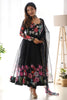 Stunning Black Floral Printed Organza Silk Event Wear Anarkali Suit