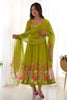 Lovely Light Green Floral Printed Organza Festival Wear Anarkali Suit