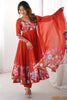 Lovely Orange Floral Printed Organza Festive Wear Anarkali Suit